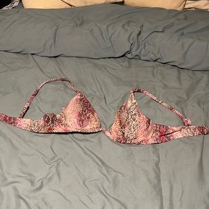 Pink reptile print bikini top